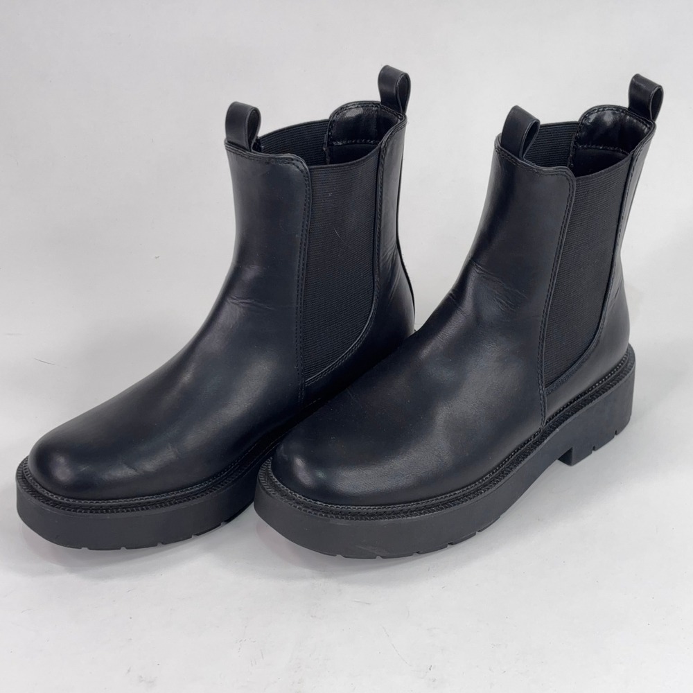 A New Day Womens 8.5 Black Chelsea Lug Sole Ankle Boots Pull On